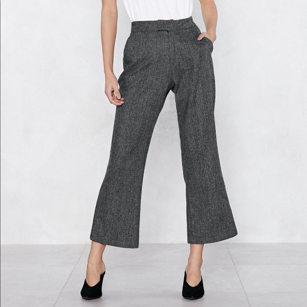 Gray Plaid Flare Leg Pant